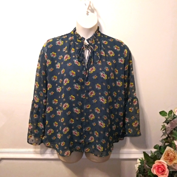 LOFT Tops - LOFT Floral Blouse - Blue and Yellow